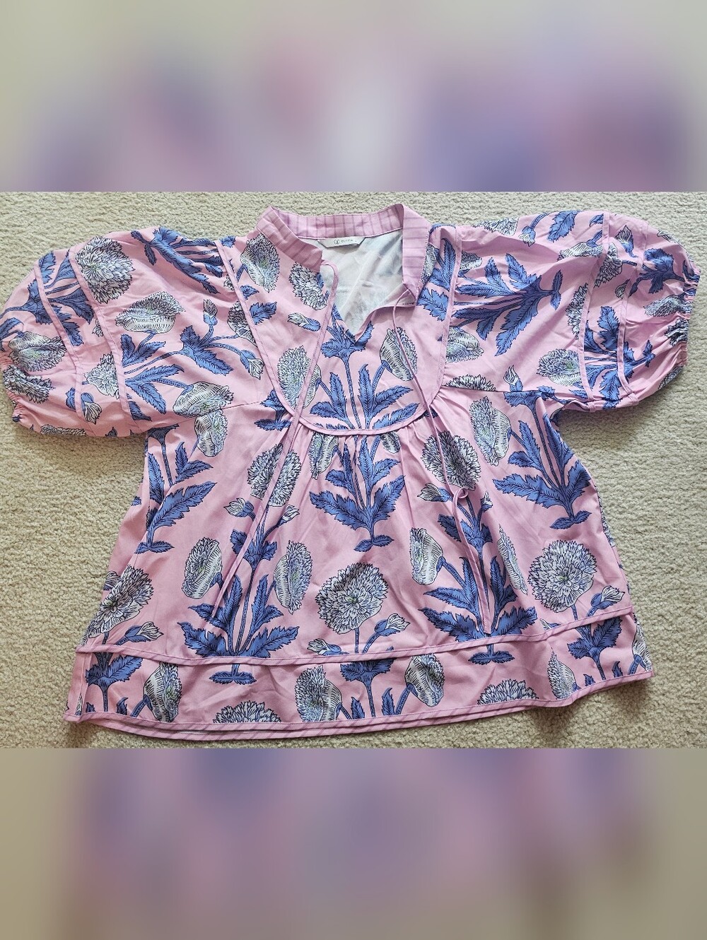 Cicy Bell Boho Floral Puff Sleeve Blouse Size Small - Picture 2 of 11
